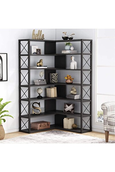 Zizuva Tasarım Siyah Dekoratif Köşe Kitaplık