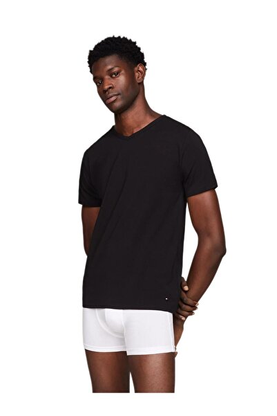 Tommy Hilfiger Erkek 3'lü V Yaka Siyah T-Shirt
