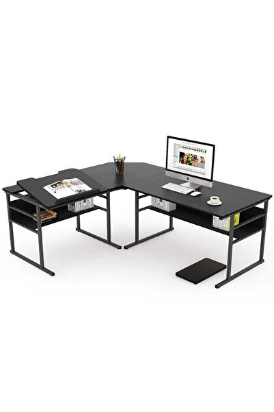 Zizuva Tasarım L Model Siyah Çizim Ve Çalışma Masası