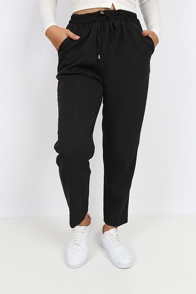 Transacoustic Women's Black Narrow Leg - Double Fabric Elastic Waist Trousers