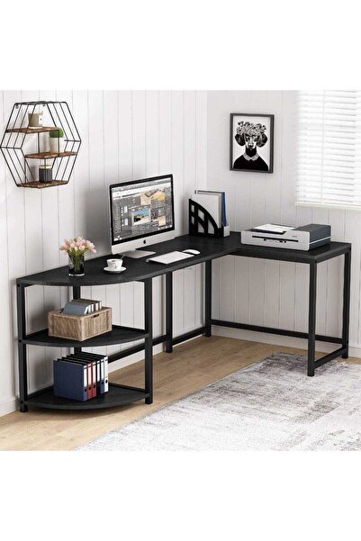 Zizuva Tasarım L Model Siyah Çalışma Masası