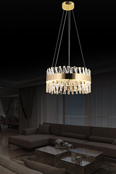 RONİSU AYDINLATMA Roxy 50'lik Taşlı Sarkıt Led Avize  Kristal Taş Salon Avize