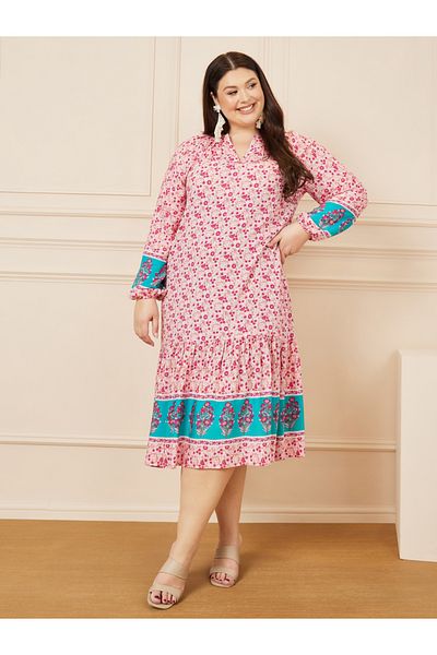 Styli Plus All Over Floral Print Tiered Midi Dress