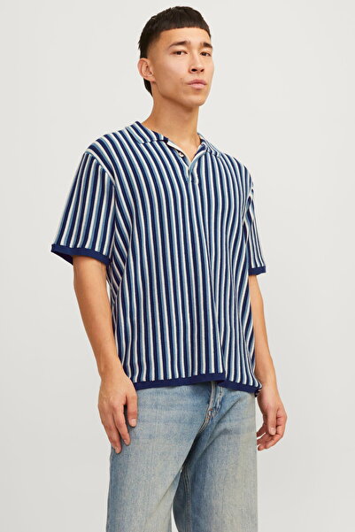 Jack & Jones Men's Polo Neck Striped T-shirt - Blujones