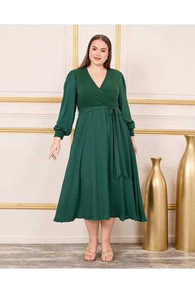 Styli Plus Textured Knit Self Tie Up A-line Midi Dress