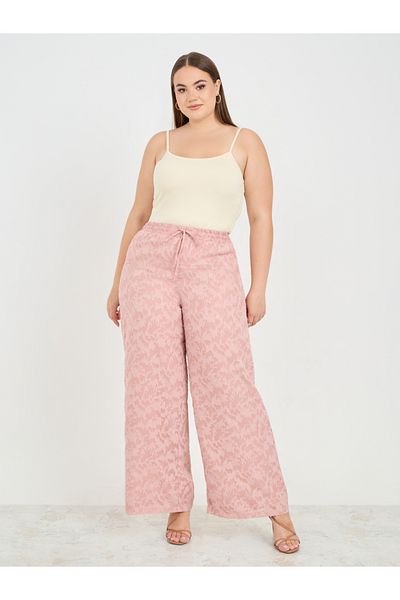 Styli Plus Burnout Texture Wide Leg Pants with Pocket Detail