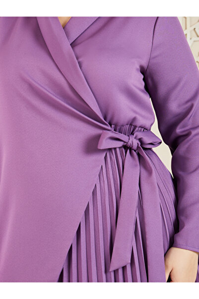 Styli Plus Long Sleeves Pleated Wrap Blazer Dress