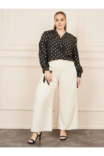 Styli Foil Print Tie Sleeves Wrap Style Top