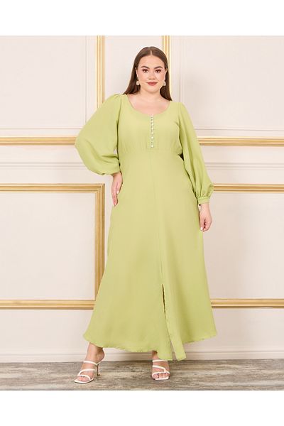 Styli Plus Checked Button Detail A-Line Maxi Dress