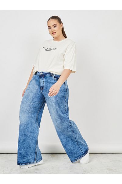 Styli Plus Acid Wash Wide Leg Jeans