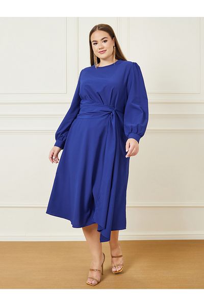 Styli Plus Front Tie Detail A-line Midi Dress