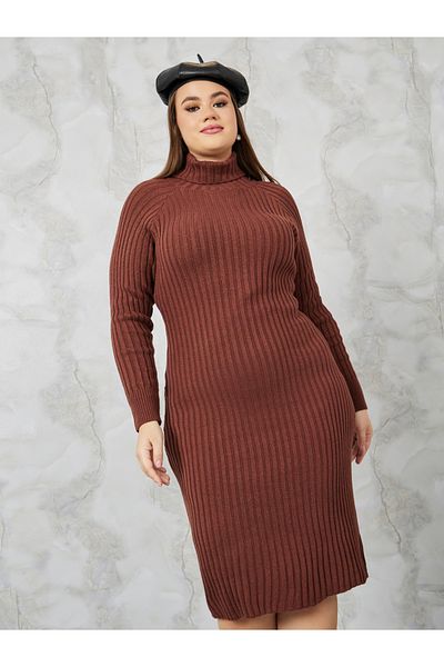 Styli Plus Turtle Neck Ribbed Knit Sweater Dress