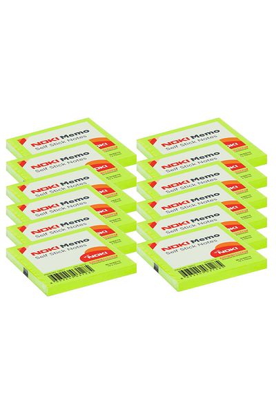 Noki 80 Sheets Green Memo Note Paper - 75x75 mm Adhesive, 12 Pieces 12211