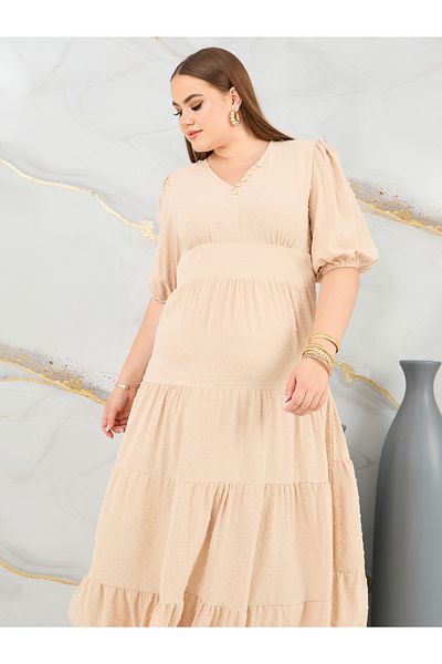 Styli Plus Button Detail Tiered Maxi Dress