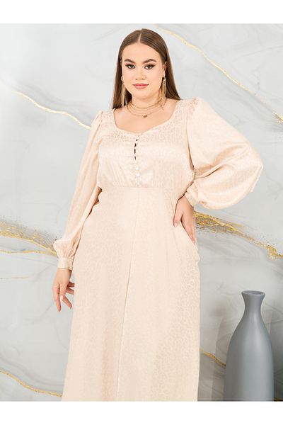 Styli Plus Jacquard Bishop Sleeves A-Line Maxi Dress