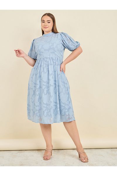 Styli Plus Burnout Texture High Neck A-Line Midi Dress