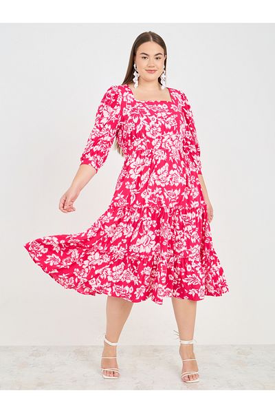 Styli Plus Floral Print A-Line Midi Dress