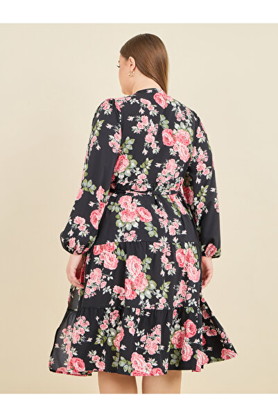 Styli Plus Floral Print Tiered Wrap Midi Dress