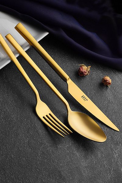 Avcı Klas Titanium Matte Gold 84 Piece Fork Spoon Knife Set 18/10 Stainless Steel