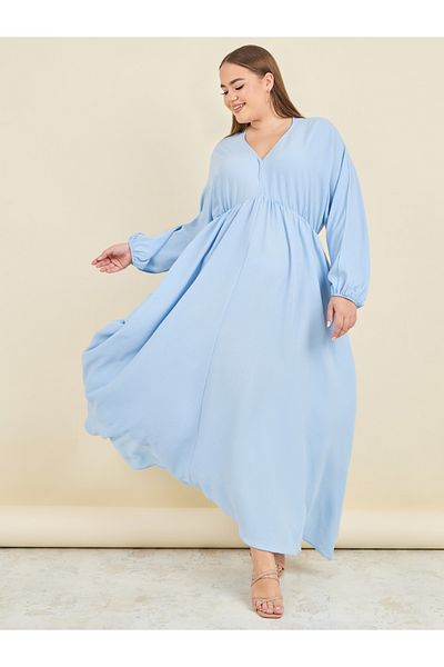 Styli Plus Textured V Neck A-Line Maxi Dress