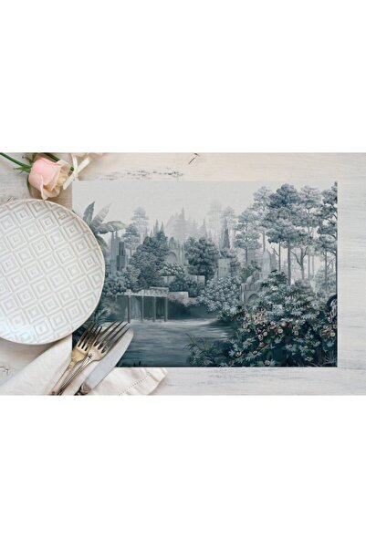 Adawall Set de 4 țesături Blue Tree Landscape American Service 35x50cm