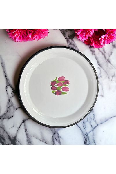 ÖY ELİSAM Enamel Flat Tray Plate 30 cm Zinc Basin Enameled Fruit Bowl Crisper Rice Bowl
