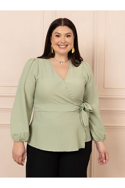 Styli Plus Textured Peplum Wrap Top