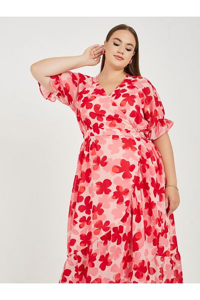 Styli Plus Floral Print Wrap Maxi Dress