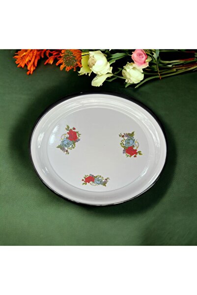 ÖY ELİSAM Emaye Düz Tepsi Tabak 40 Cm Çinko Leğen Emaye Meyvelik Sebzelik Pilavlık