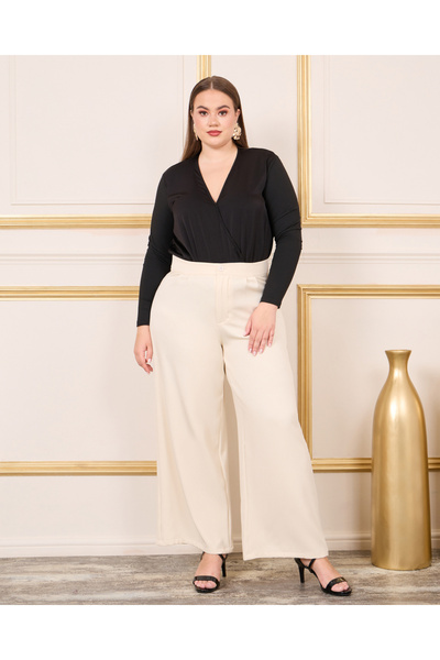 Styli Plus Satin Long Sleeve V Neck Bodysuit