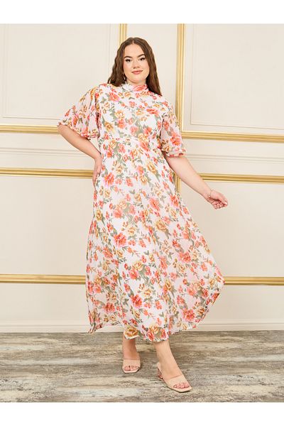 Styli Plus Floral Print High Neck A-Line Maxi Dress