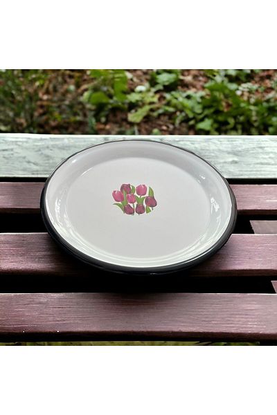 ÖY ELİSAM Enamel Flat Tray Plate 30 cm Zinc Basin Enameled Fruit Bowl Crisper Rice Bowl