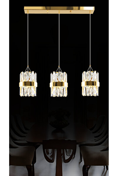 RONİSU AYDINLATMA Roxy 3'lü Sıralı  Taşlı Sarkıt Led Avize  Kristal Taş Yemek...