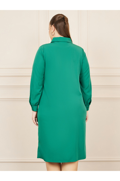 Styli Plus Lace Detail Shirt Midi Dress