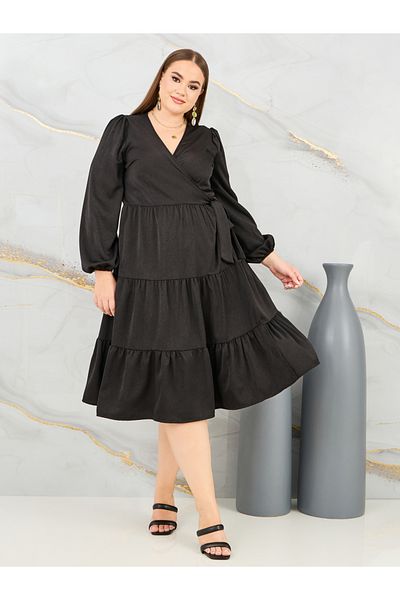 Styli Plus Solid Tiered Wrap Midi Dress
