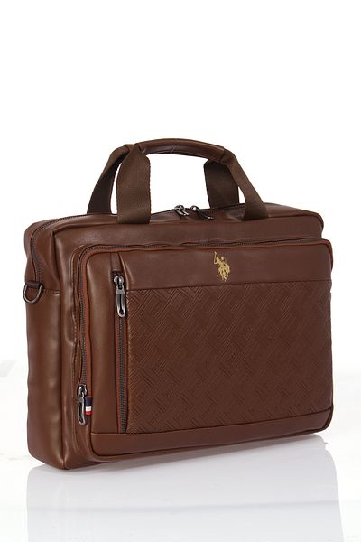 U.S. Polo Assn. US Polo Assn. 23636-23637-23638 حقيبة كمبيوتر محمول بنية من الجلد النباتي