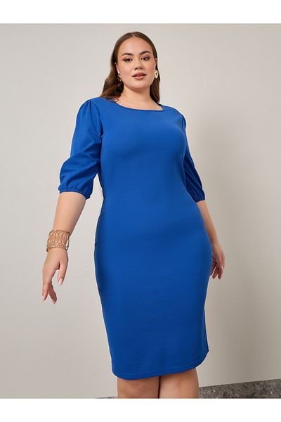 Styli Plus Solid Square Neck Knee Length Bodycon Dress