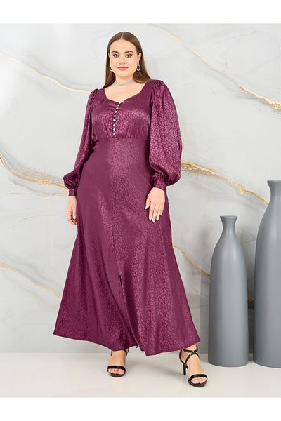 Styli Plus Jacquard Bishop Sleeves A-Line Maxi Dress