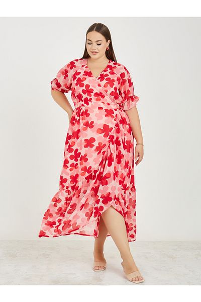 Styli Plus Floral Print Wrap Maxi Dress