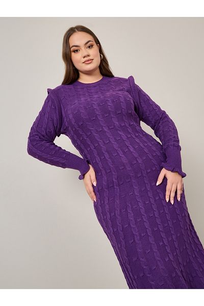 Styli Plus Structured Shoulder A-Line Sweater Dress