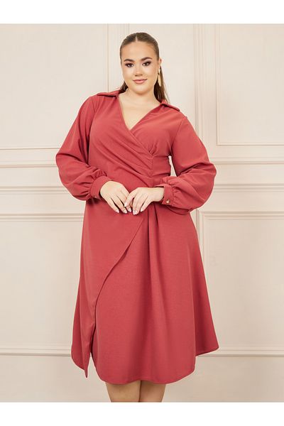 Styli Plus Pleated Collared A-line Midi Dress