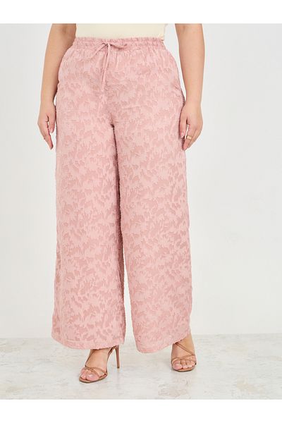 Styli Plus Burnout Texture Wide Leg Pants with Pocket Detail