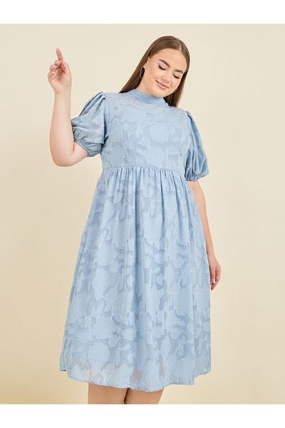 Styli Plus Burnout Texture High Neck A-Line Midi Dress