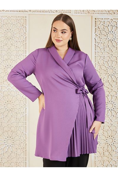 Styli Plus Long Sleeves Pleated Wrap Blazer Dress