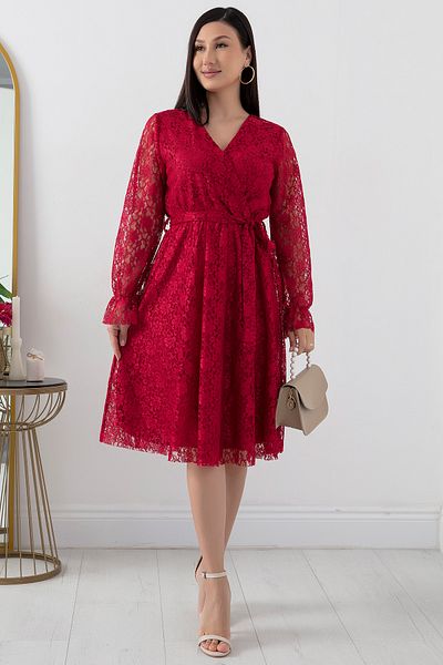 PULLIMM Rochie de seară de mărime mijlocie cu guler dublu cu dantelă - 13453