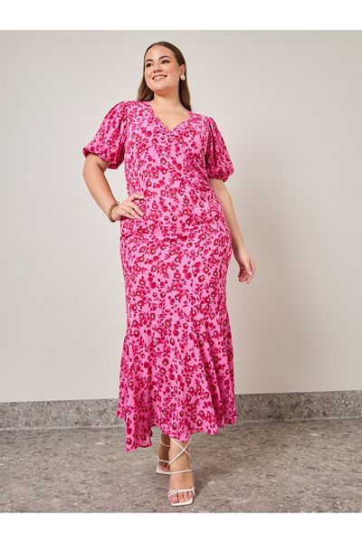 Styli Plus Fluted Hem Floral Maxi Dress