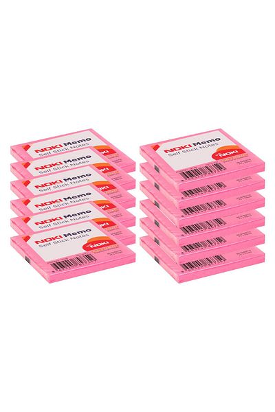 Noki Adhesive Memo Note Paper - 75x75 mm, Dark Pink, 80 Sheets, 12 Pieces, 12165
