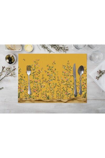 Adawall Set de 4 serviciu american din țesătură galbenă de grădină 35x50cm