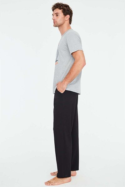 Mod Collection - Set de pijamale pentru bărbați, gri Melange, cu gât rotund