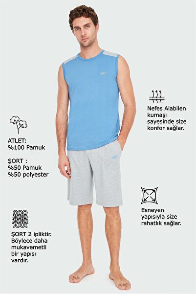 Mod Collection 3832 Чоловічий комплект піжами з шортами Indigo Atlet - індиго